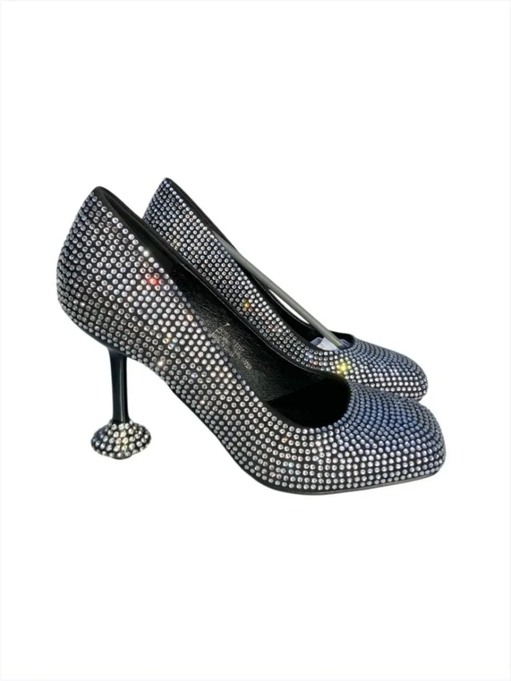 Women's Black Rhinestone Embellished Sculptural Heel Pumps